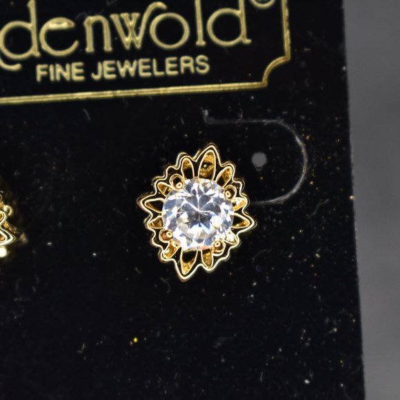 NWT Vintage Lindenwold Gold and Cubic Zirconia Stud Earrings - Picture 4 of 8